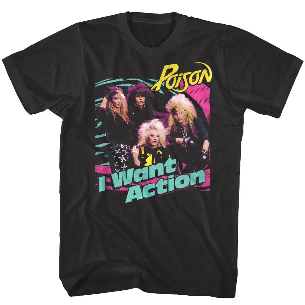 Poison I Want Action Camiseta Metal Rock Band Portada del álbum Concierto Tour Merch Camiseta de algodón puro con cuello redondo para hombres y mujeres