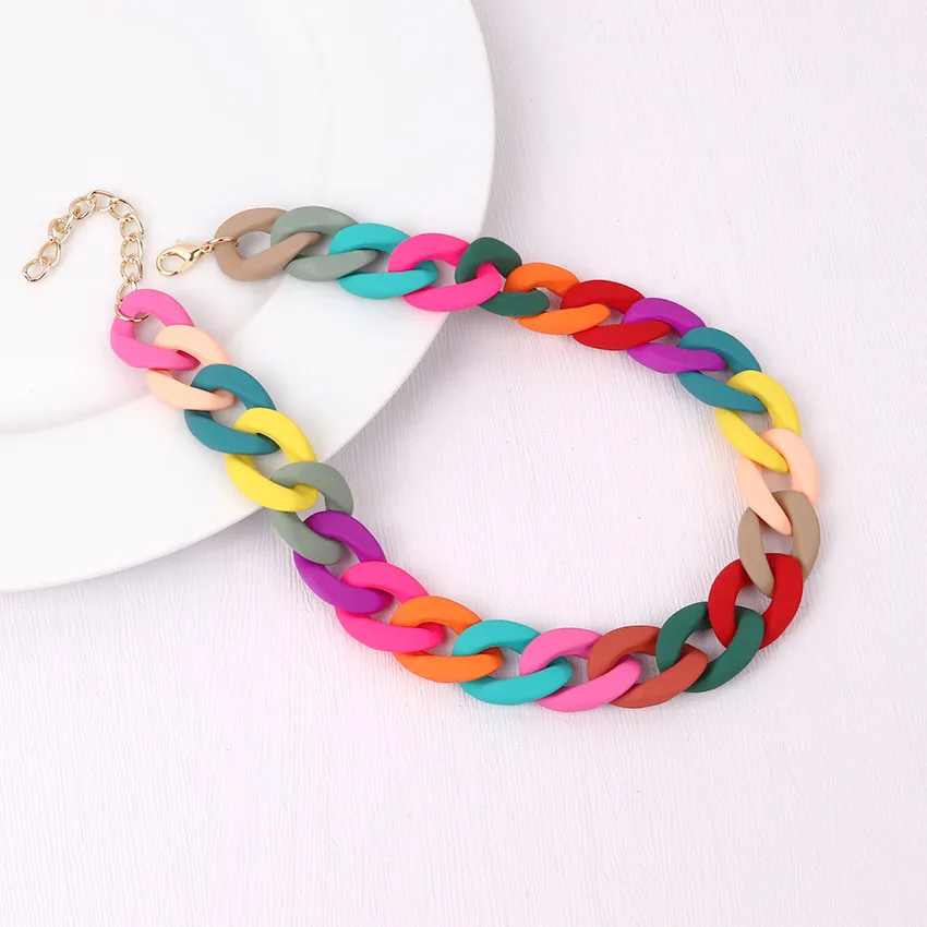 FishSheep Trendy Colorful Acrylic Chain Choker Necklaces For Women Statement Matte Resin Wide Chain Collar Neck Jewelry 2022 New image 3