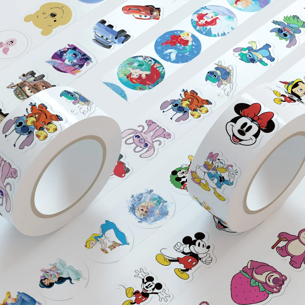 500pcs/Roll Disney Mix Cartoon Cute Stitch Mickey Princess Stickers Car Laptop Luggage Skateboard Waterproof Girl Seal Sticker