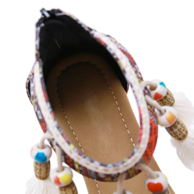 BEYARNE Women Sandals Summer Ladies Bohemian Ethnic Style Flat Shoes Female Sandals Rhinestone Sandals Beach Comfortable Slipper