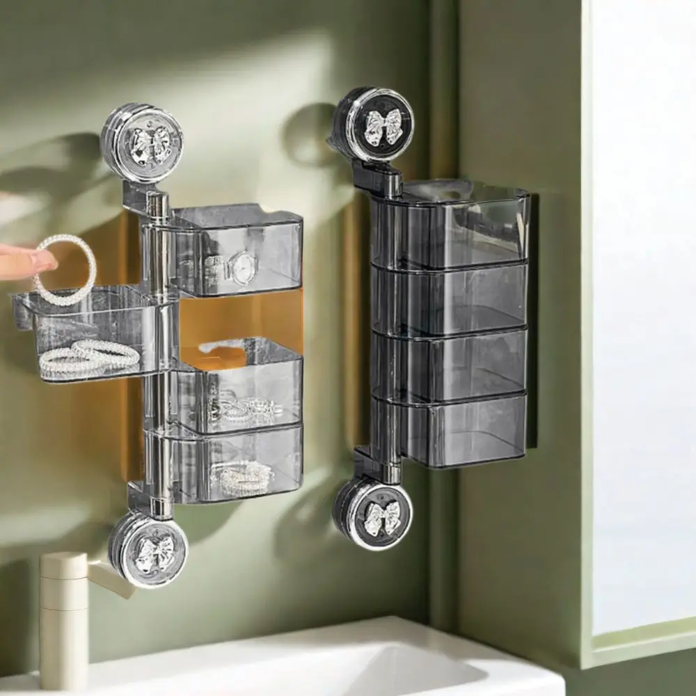 

Plastic Suction Cup Rotating Jewelry Box Wall Mounted Dustproof Multilayer Jewelry Box Space Saving Large Capacity