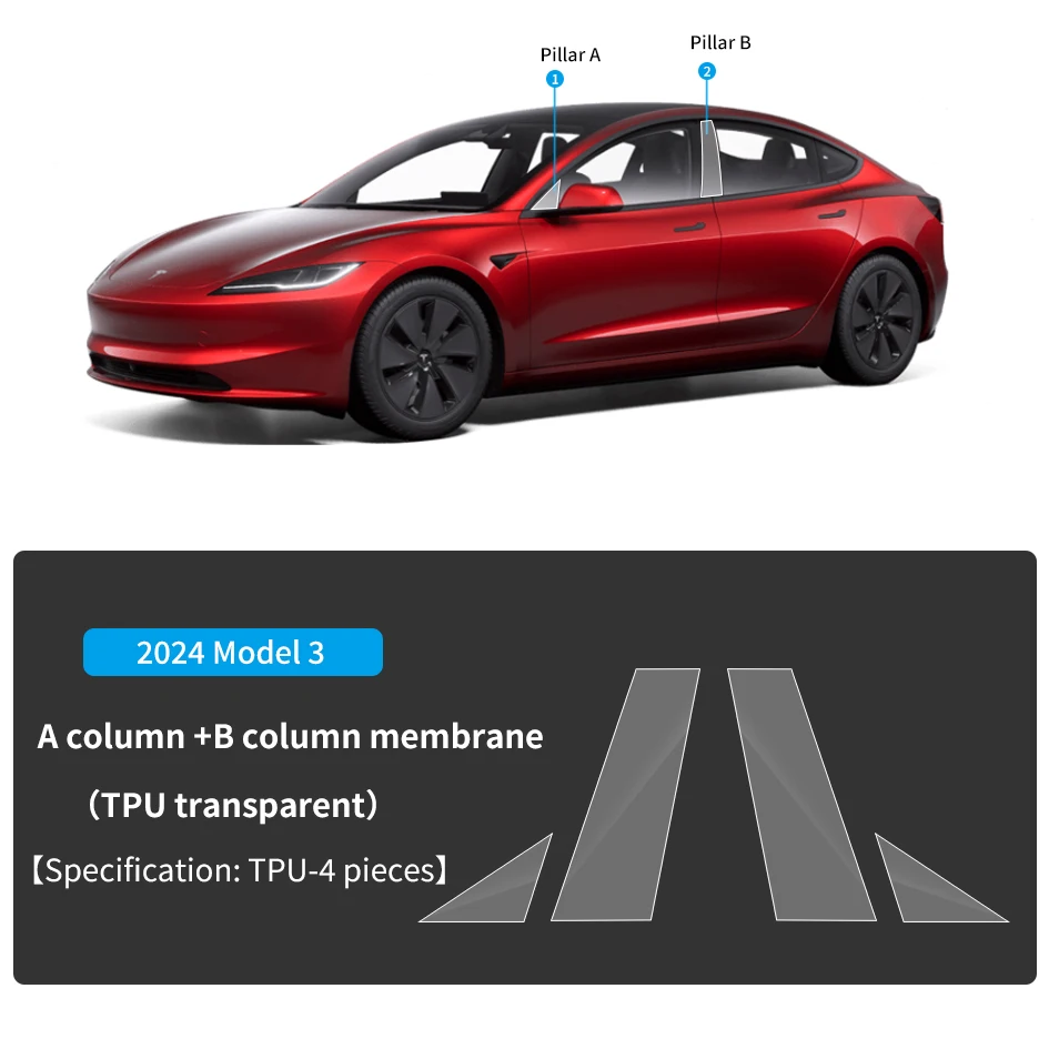 Van toepassing op Tesla's nieuwe Model 3/Y TPU modderbestendige film koplampfolie zwart gemaakte folie voor de middenstijl en deurgrepen