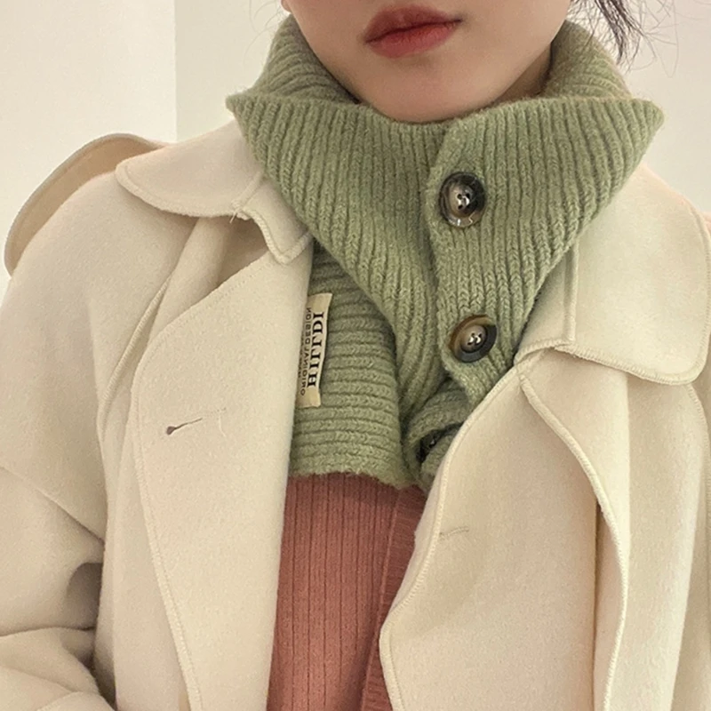 Knitted Scarf Button Wool Knitting Neck Scarves Snoods Face Cover Pullover Scarf