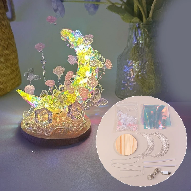 DIY Moon Lamp Rose Butterfly Handmade Creative Night Light Birthday Gift Desktop Decoration Material Pack