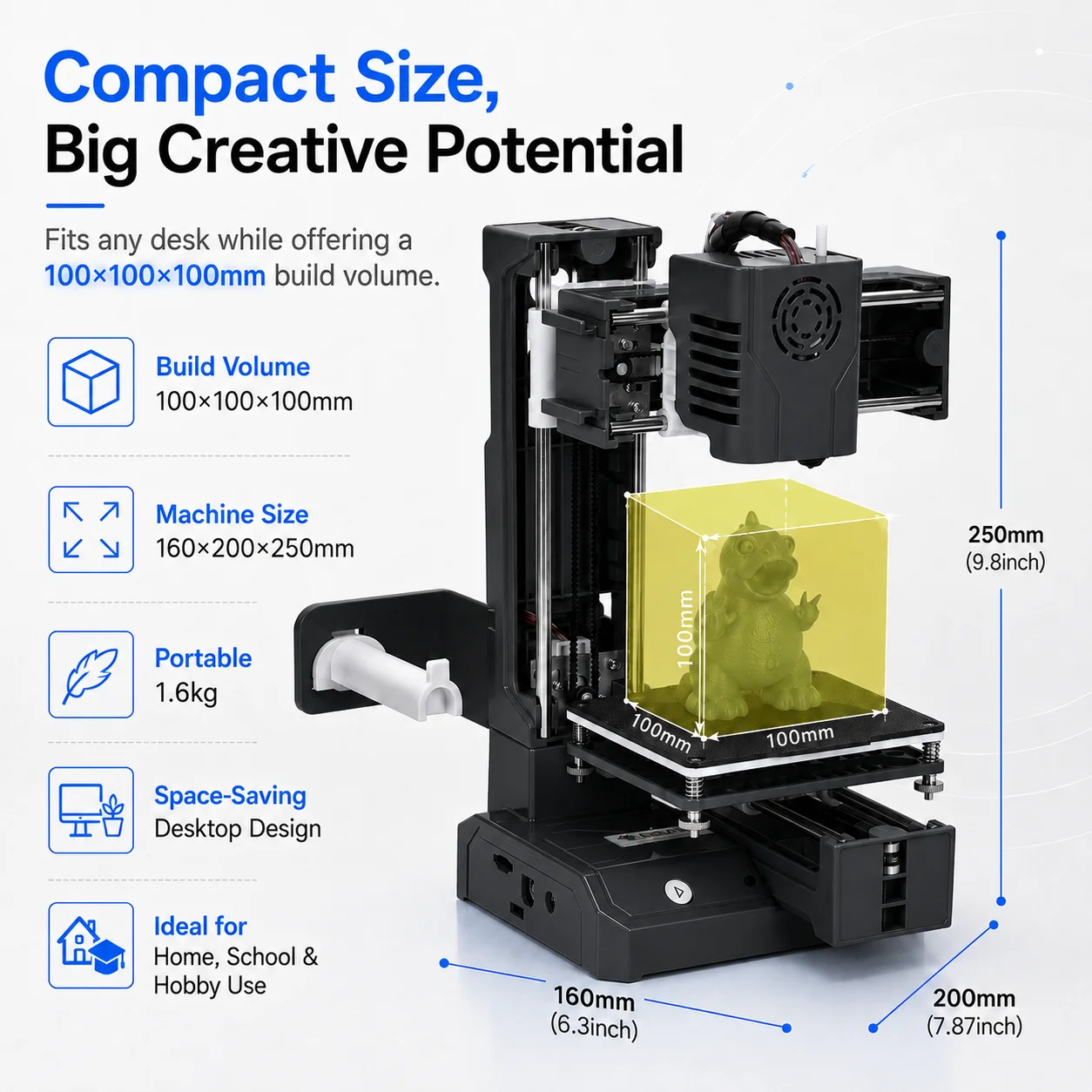 K9 Mini 3D Printer FDM 3D Printing Machine 100×100×100mm DIY Printer for Kids Beginners Home Education Gift view 6