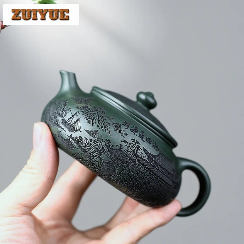 230 مللي ييشينغ الأرجواني الطين أباريق الشاي اليدوية هان جيانغ وعاء الخام خام مسود الأخضر الطين الشاي Infuser غلاية مع مصفاة Zisha Teaset