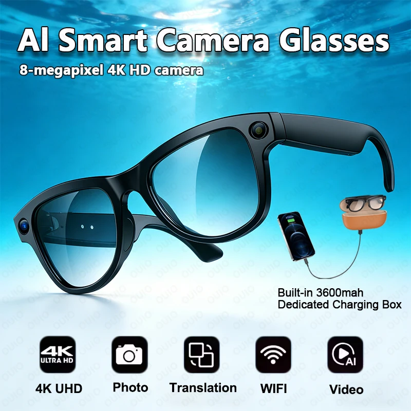 

New Large Model Smart Glasses Photos And Videos Real-time Translation Auto-tinting Lenses Lmmersive Stereo Sound Smart Glasses