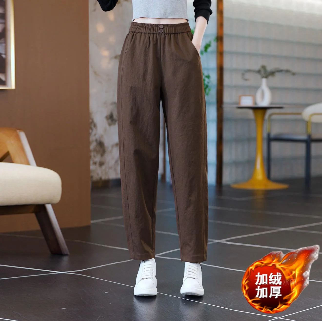 Spring Hot-Selling Versatile Carrot For Women, Loose Straight-Leg Casual Pants, Autumn And Winter Fleece-Lined Thickened Warm