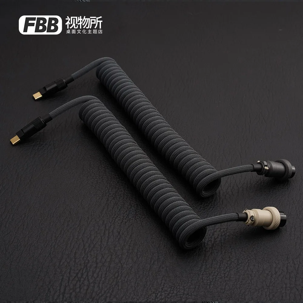 FBB GMK Boneyard Custom coiled Aviator usb cable for Mechanical Keyboard With GX16 USB to Type C Paracord and PET Double Sleeved