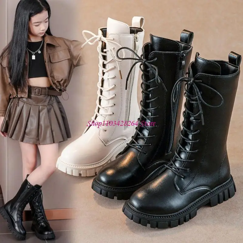 

Белые боевые галоши на шнуровке для девочек с боковой молнией и выступами до колена Платье/школьные галоши – для детей