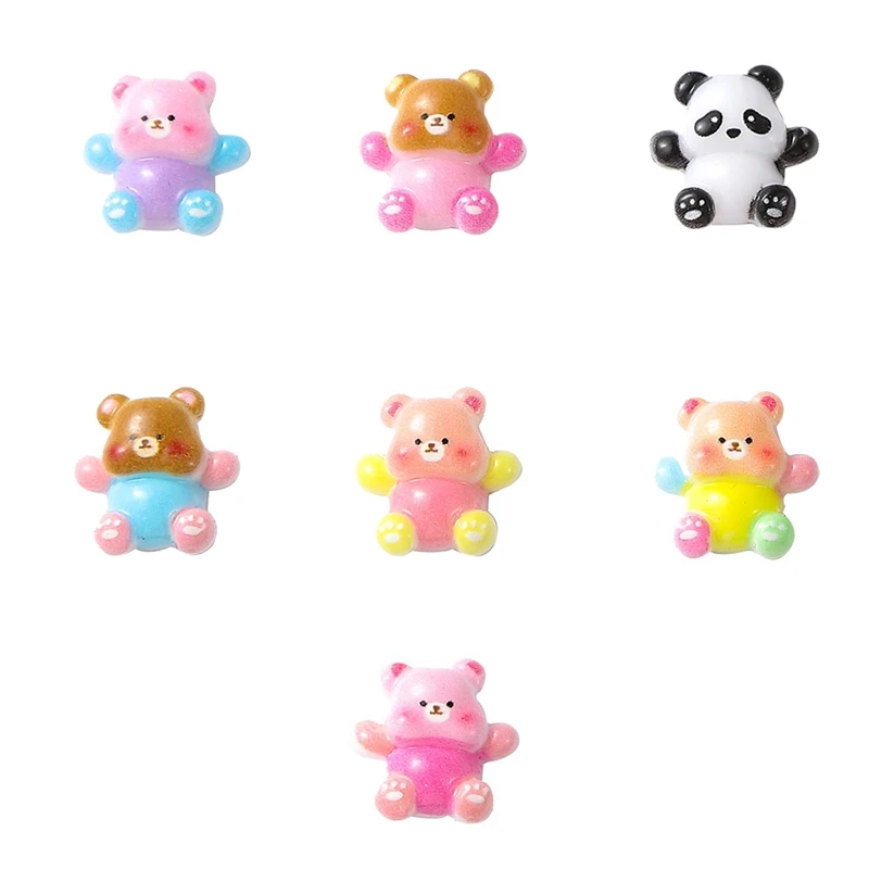 100Pcs Cute 3D Bear DIY Resin Refrigerator Magnet Mobile Phone Case Accessories Nail Art Spare Parts Parts Mixed Colors