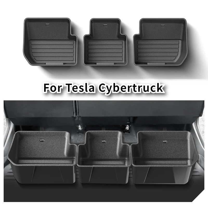 Rear Seat Storage Box for Tesla Cybertruck 3PCS ABS Under Seat Storage Box Case Organizer Car Pickup Truck Accessories 2024-2025