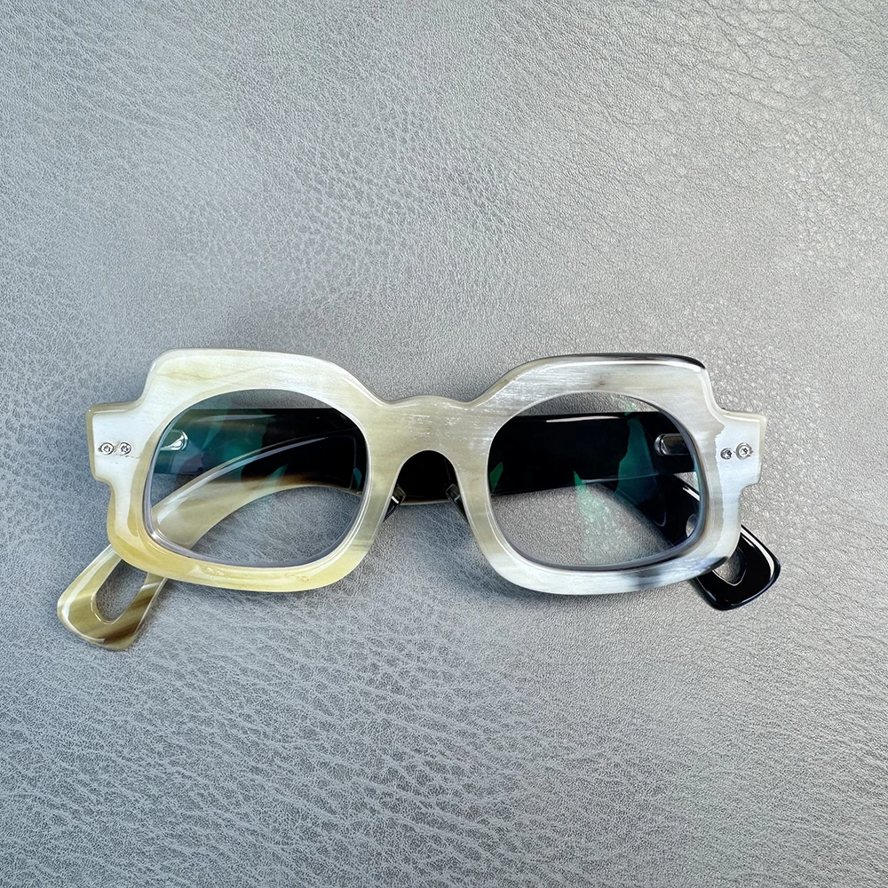 Man Glasses Frames Unique Vintage Handmade Black White Horn Reading Prescription Thick Eyeglass Frames Optical Women Eyeglasses