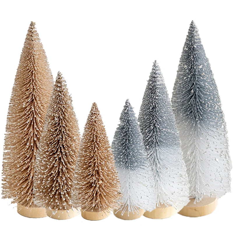 Christmas Decoration Mini Christmas Tree Artificial Xmas Tree Bottle Brush Trees With Wooden Base For Christmas Home Table Decor