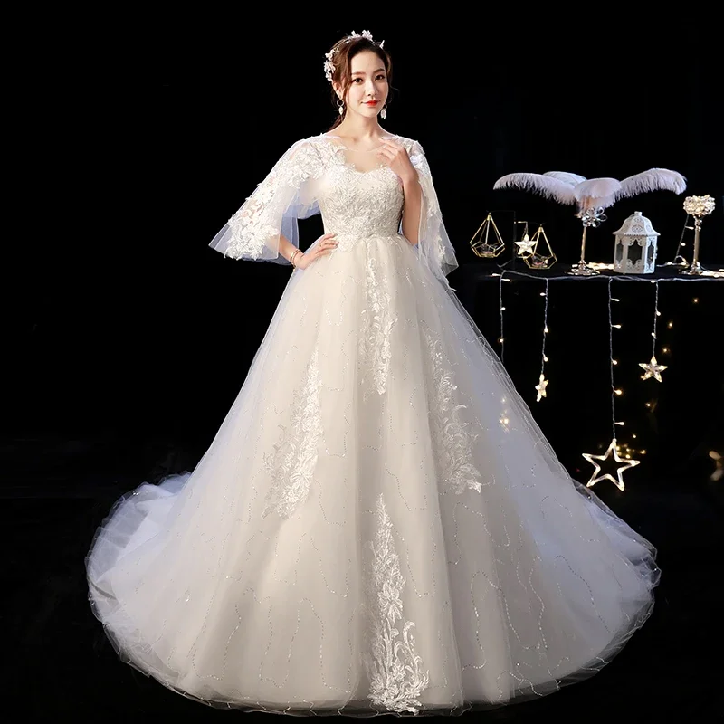 Customized Luxury Trailing Wedding Dress Lace Up Bride Tail Plus Size Wedding Dresses Ball Gowns Large Size
