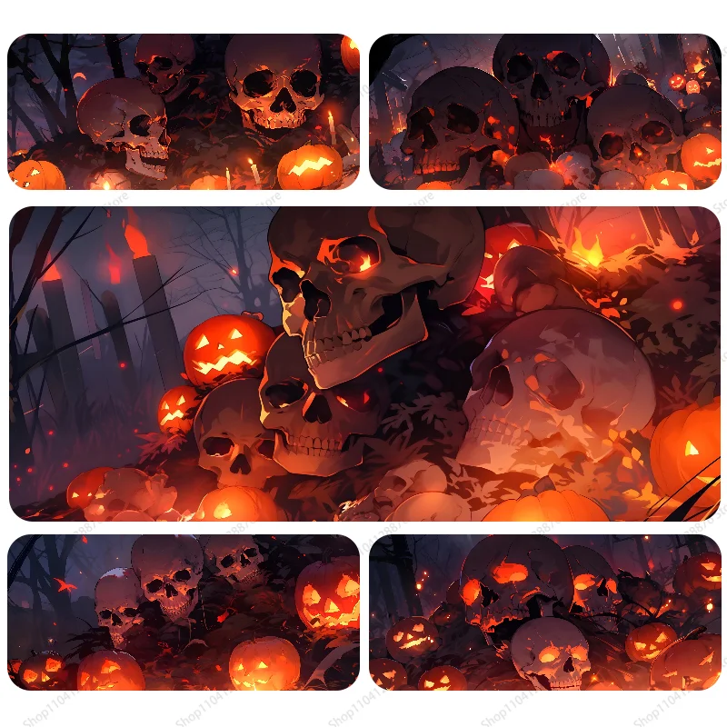 Halloween pumpkins skulls spooky Mousepad Gaming Mouse pad Gamer Pc Accessories Deskmat Keyboard Mat Desk Protector Mause Pads