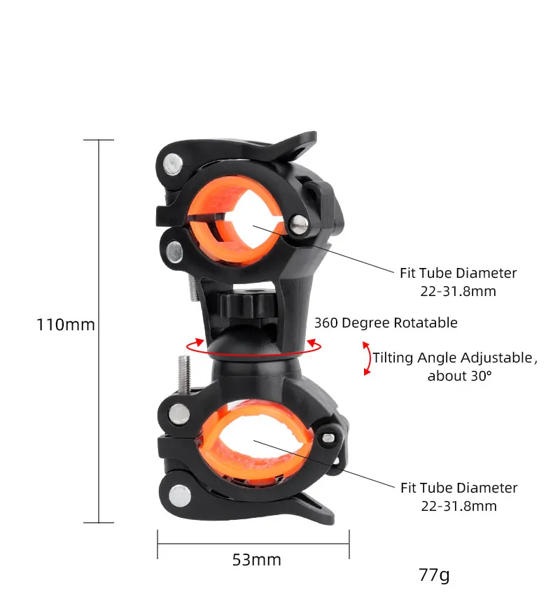 Deemount 360°Rotation Tilting Adjustable Bike Lamp Flashlight Stand Mount Universal Cycling Clip Clamp LED Torch Holder