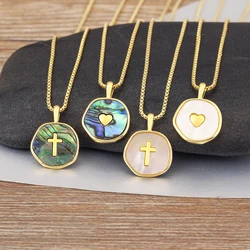 Nidin Hot Sale Round Shape Heart/Cross Pattern Charm Pendant Necklace For Women Men Clavicle Chain Fine Jewelry Accessories Gift