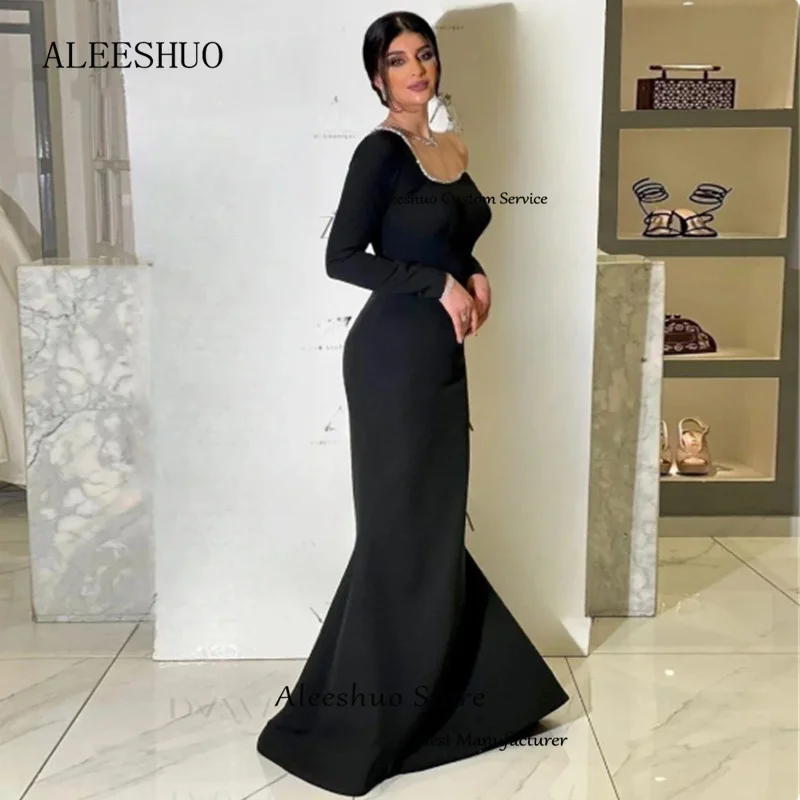 Aleeshuo Classic Blackless Asymmetrical Mermaid Evening Dresse Sequins Long Sleeves Party Prom Evening Gowns Robe soirée 2024