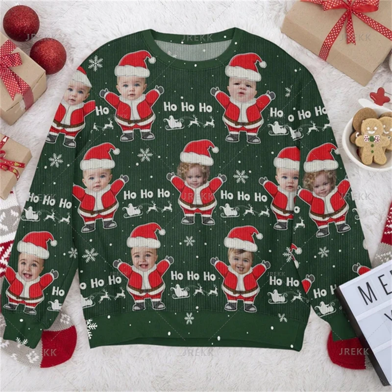 Photos Ugly Christmas Sweaters - Custom Picture Mens Sweater Xmas Merry Christmas Sweatshirts Tops Holiday Crew Neck Sweatshirt