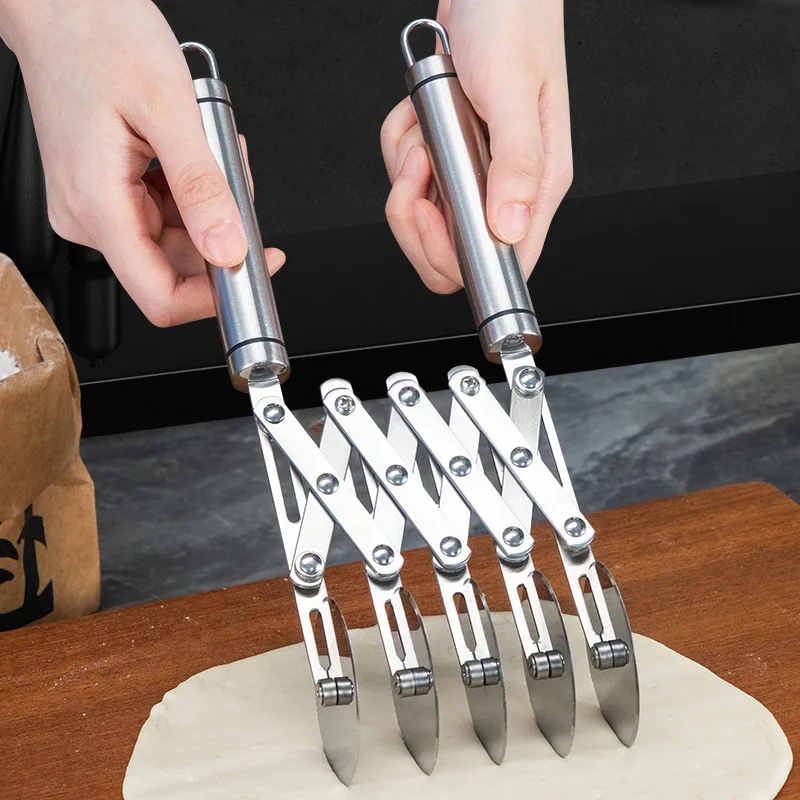 

Stainless Steel Pizza Slicer Multi-Purpose 5-Wheel Pastry Cutter Dough Divider Roller Anti-Slip Cookie And Pastry Knife Cutter