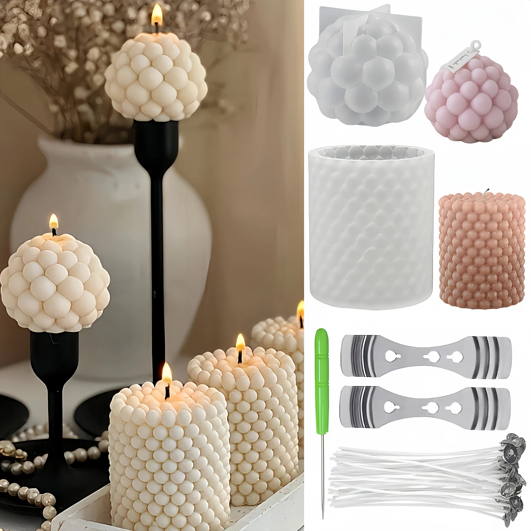 Zylindrisches Kerzenform-Set, 3D-Kerzenform, kugelförmige Harz-Silikonform, kugelförmige Kerzenform, handgemachte DIY-Kerzen, Entformen