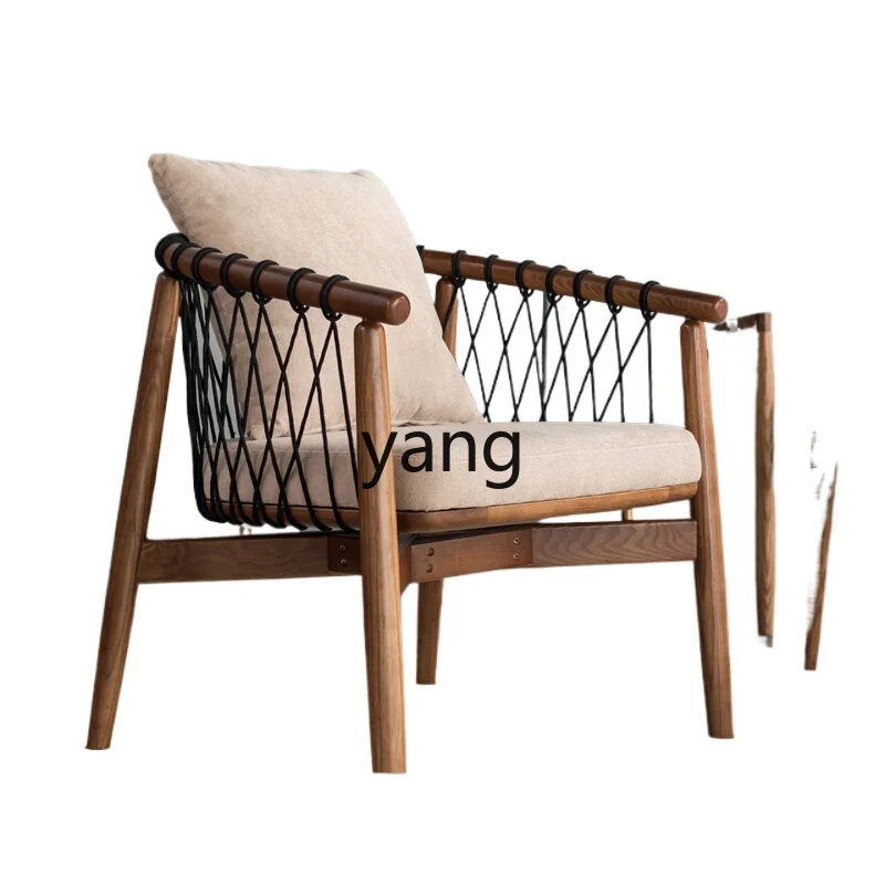 LH solid wood sofa chair single living room rope weaving simple leisure balcony study negotiation chair