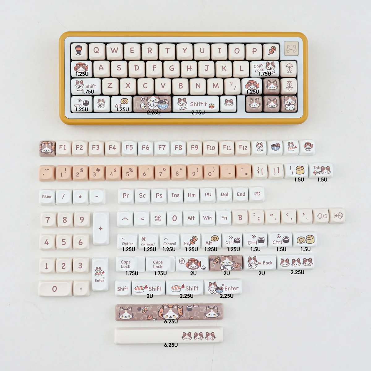 Teclado mecânico do tema Meow Meow, perfil de Moa, PBT personalizado, sublimação térmica, adaptação, 61, 67, 84, 87, etc.