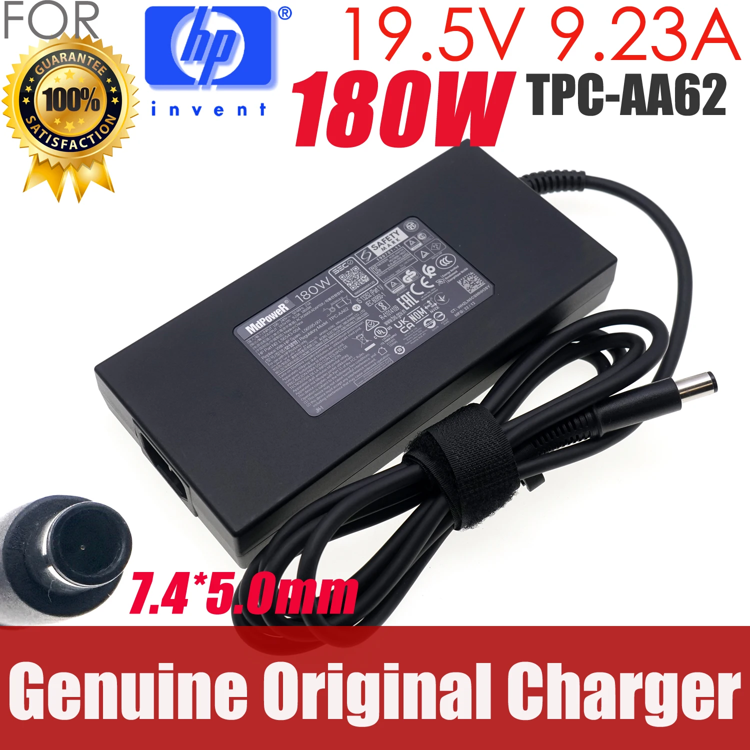 

Genuine TPC-AA62 180W for HP Laptop Power Supply AC Adapter L56543-004 Spare L56595-001 19.5V 9.23A 7.4x5.0mm Charger Original