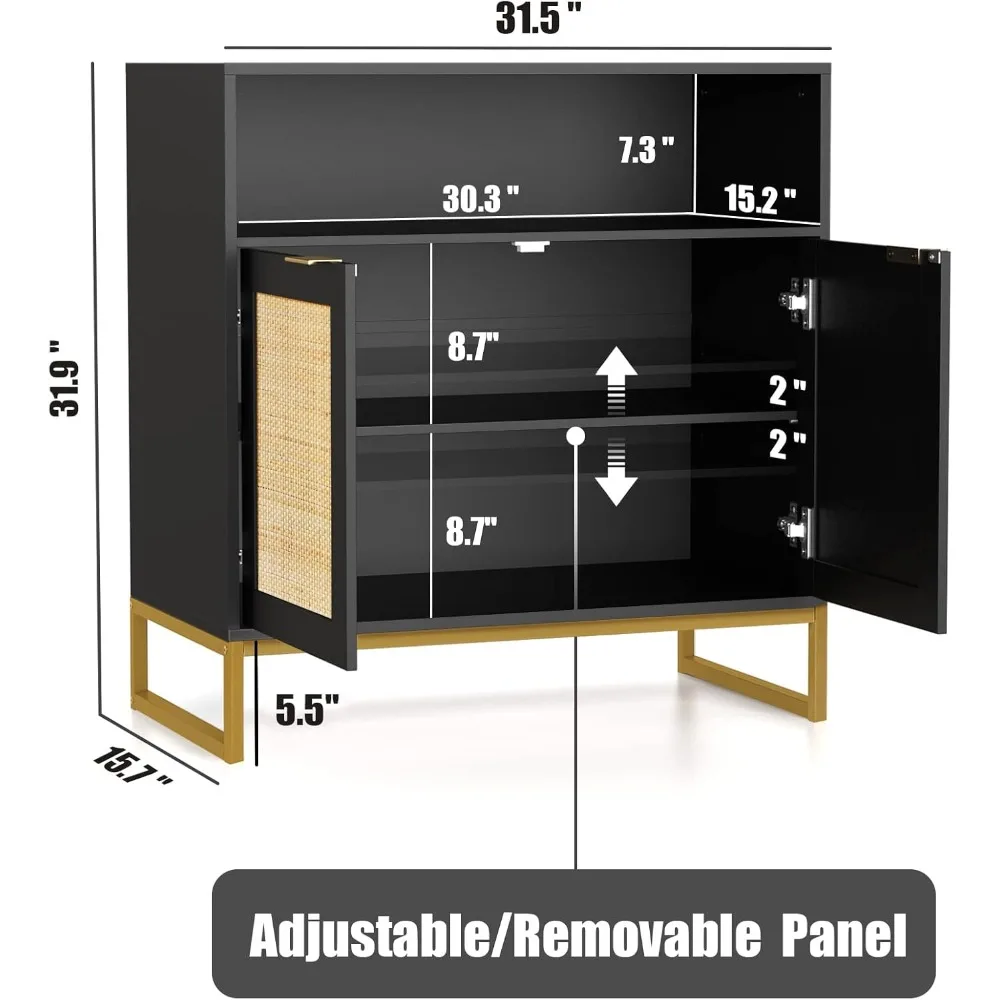 Rattan Cabinet, Storage Cabinet with Doors and Open Shelf kitchen Sideboard Buffet Cabinet