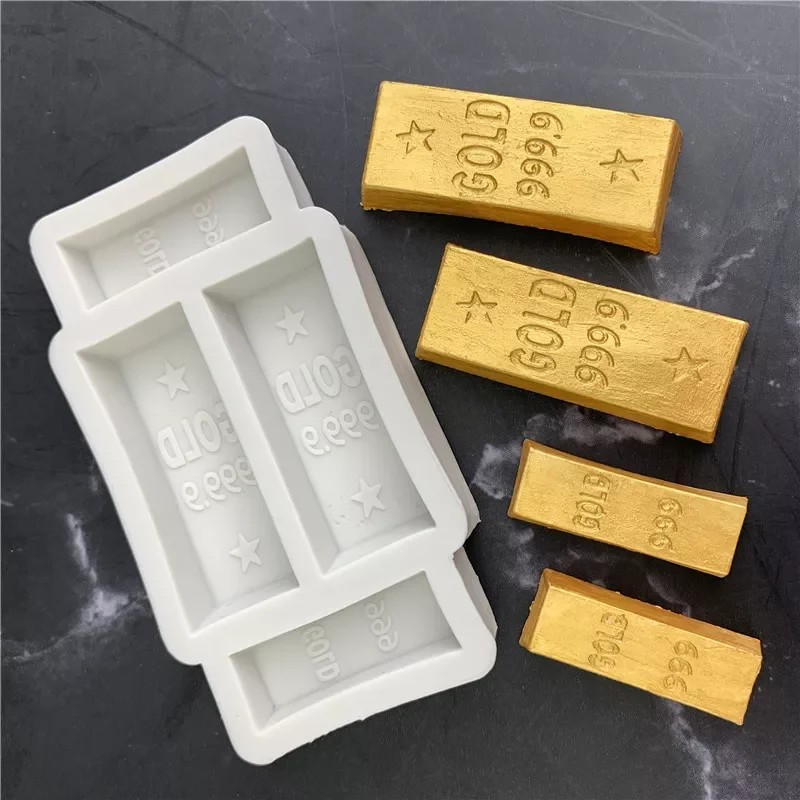 3D Bank Gold Bar Shape Silicone Mold DIY Gold ingot Fondant Mousse Jelly Chocolate Cake Baking Decor Gypsum Clay Art Resin Mould