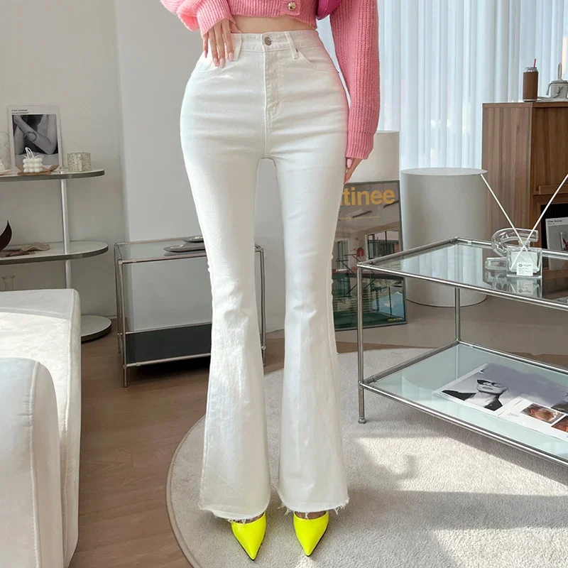 White Chic Wide Leg Jeans Women  Summer High Waisted Y2k Flare Pants Ladies Streetwear Korean Fashion Black Trousers Mom