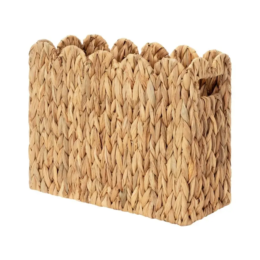 

HandWoven Magazine Holder, Magazine Wicker Basket for Bathroom, Scalloped Rattan Magazine Holder, Natural Water Hyacinth, 1 Pack
