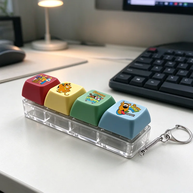 Scoobys Doo 4Keys Mechanical Keyboard Keychain Finger Button Anti Stress Keycap for Office Home Adults Kid,Decompression Clicker
