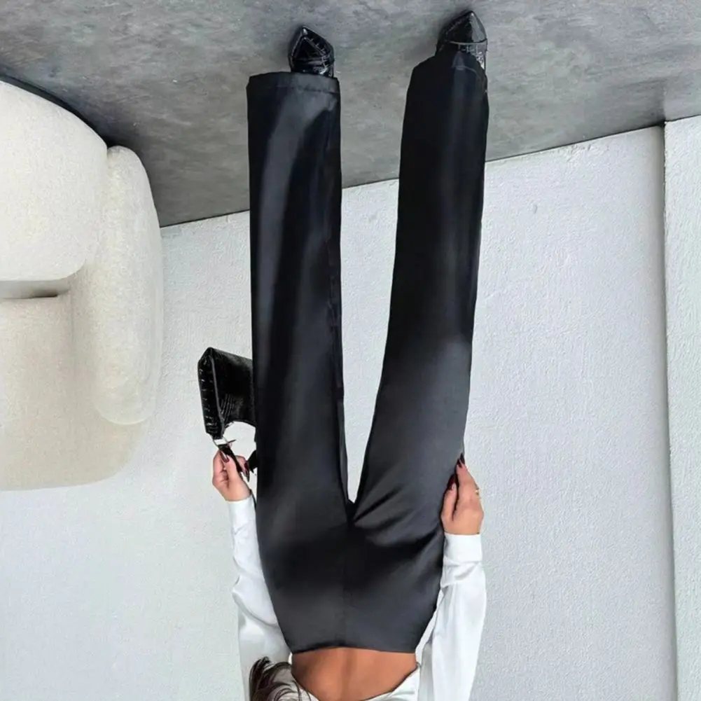 

2025 Women Satin Texture Wide-leg Pants Mid-rise Wide Leg Design Long Trousers Smooth Satin Casual Trousers Daily Wear Pants