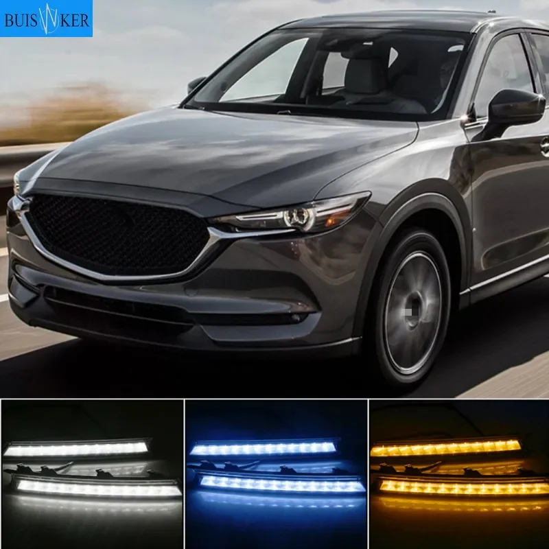 

2Pcs DRL 12V LED Daytime Running Light Fog Lamp Decoration For Mazda CX-5 CX5 2017 2018 2019 Flowing Turn Signal