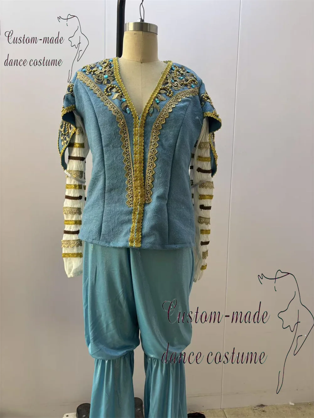 Costume de compétition de Variation masculine Prince de Ballet, ensemble de robe à manches longues rétro européen personnalisé privé.