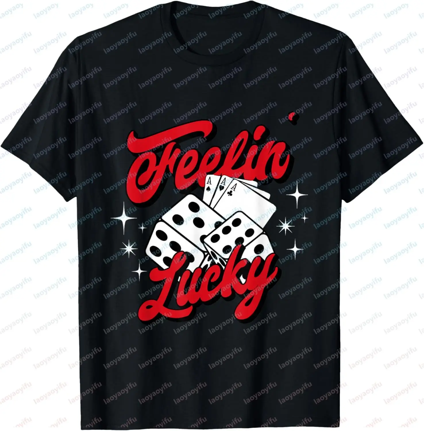 

Футболка Feelin Lucky Gambling Casino Cards and Dice, одежда для мужчин, черная уличная футболка с короткими рукавами