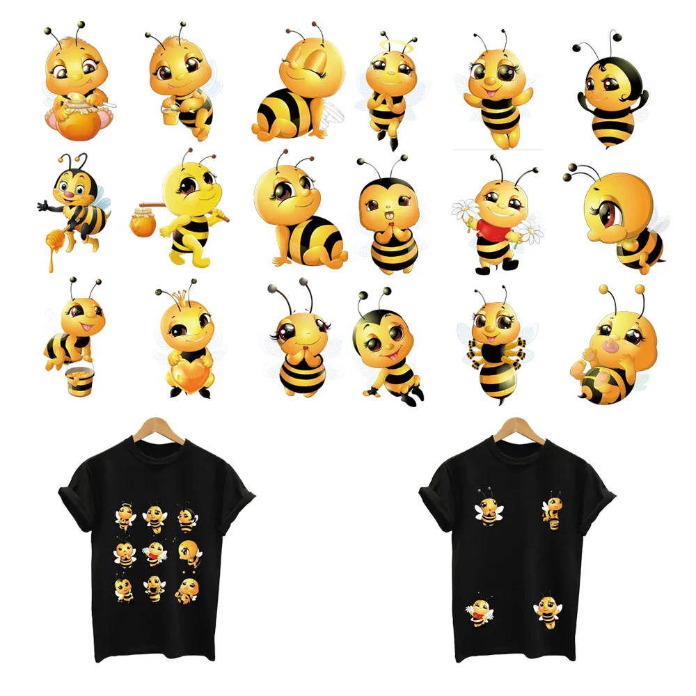 

9Pcs/Lot Cute Bee Ironing Thermoadhesive Iron On Fusible Patches For Children's Clothes Heat Thermal Transfer T Shirt Stickers