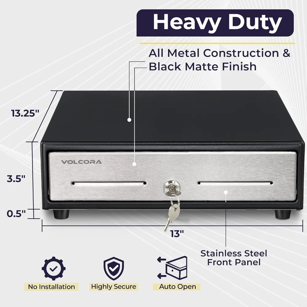 Gaveta de dinheiro POS frontal de aço inoxidável com 4 contas e 5 bandejas de moedas para sistemas de vendas no varejo