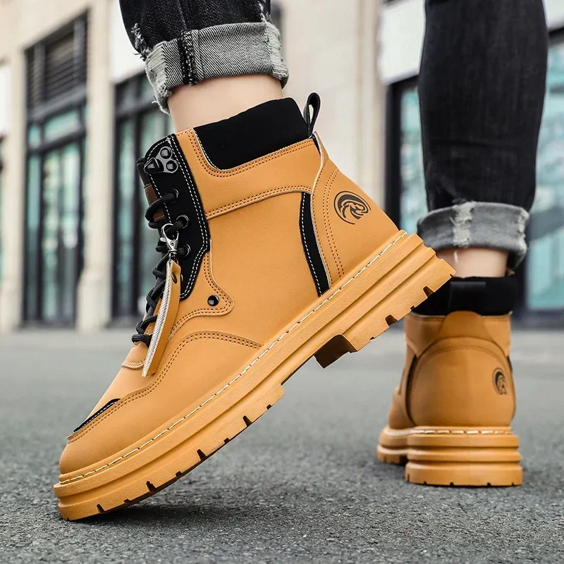 Nowe męskie buty z wysokim stanem Okrągłe buty motocyklowe Casual Work Fashion Outdoor Antypoślizgowe Modne Wszechstronne Biznesowe Skórzane Buty