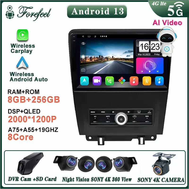 Android Multimedia For Ford Mustang V S-197 2009 - 2014 Autoradio CPU Radio QLED Player navigazione Carplay Auto HDR 5G Dash Cam