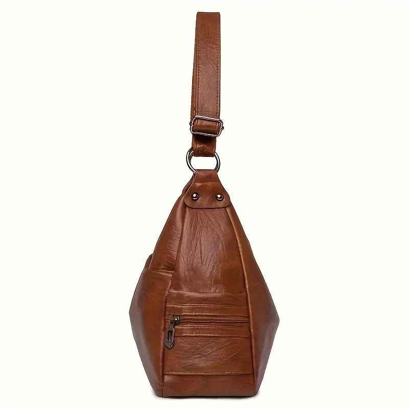 Retro Large Capacity Hobo Bag, Fashion Casual Solid Color PU Leather Crossbody Bag, Women\'s Simple Versatile