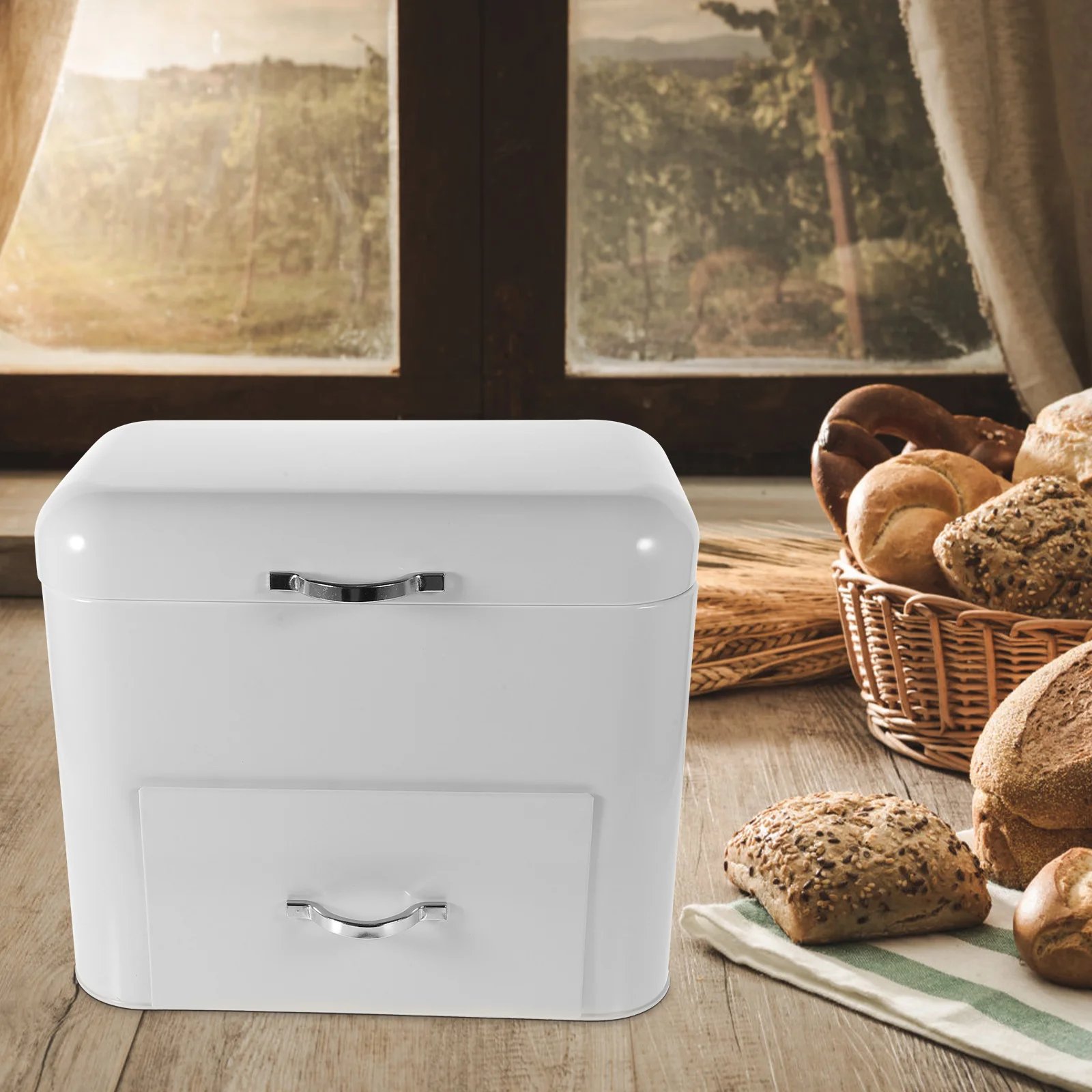 

Snack Containers Bread Box Bin Desktop Multifunction Storage White Countertop Breadbox for Kitchen