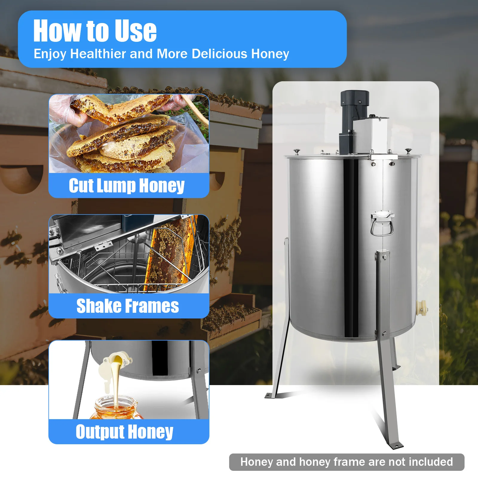 Electric 4 Frame Honey Extractor Beekeeping Stainless Steel Spinner w/Tripod New Electric 4 Frame Honey Extractor Beekeeping