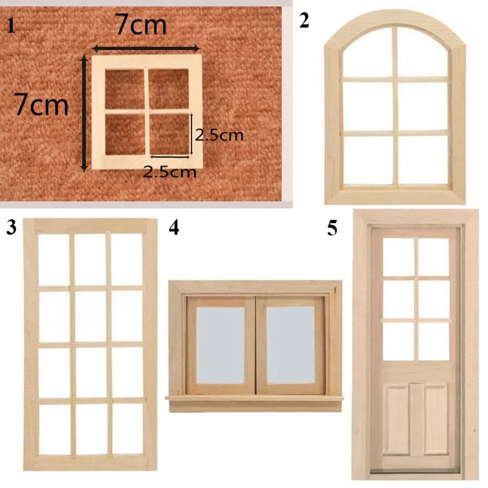 5 stylów 1/12 meble do domku dla lalek miniaturowe akcesoria dla lalek drewniana rama domek dla lalek okno szklana płyta meble dla lalek