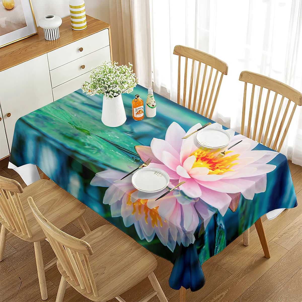 

Lotus Flower Tablecloth Pond Beautiful Lotus Decor Rectangular Tablecloth Dining Room Wedding Banquet Living Room Kitchen Decor