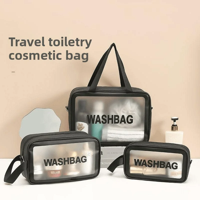 

ins style portable, simple and fashionable, letter wash cosmetic bag three-piece large-capacity visual men's and women's waterpr