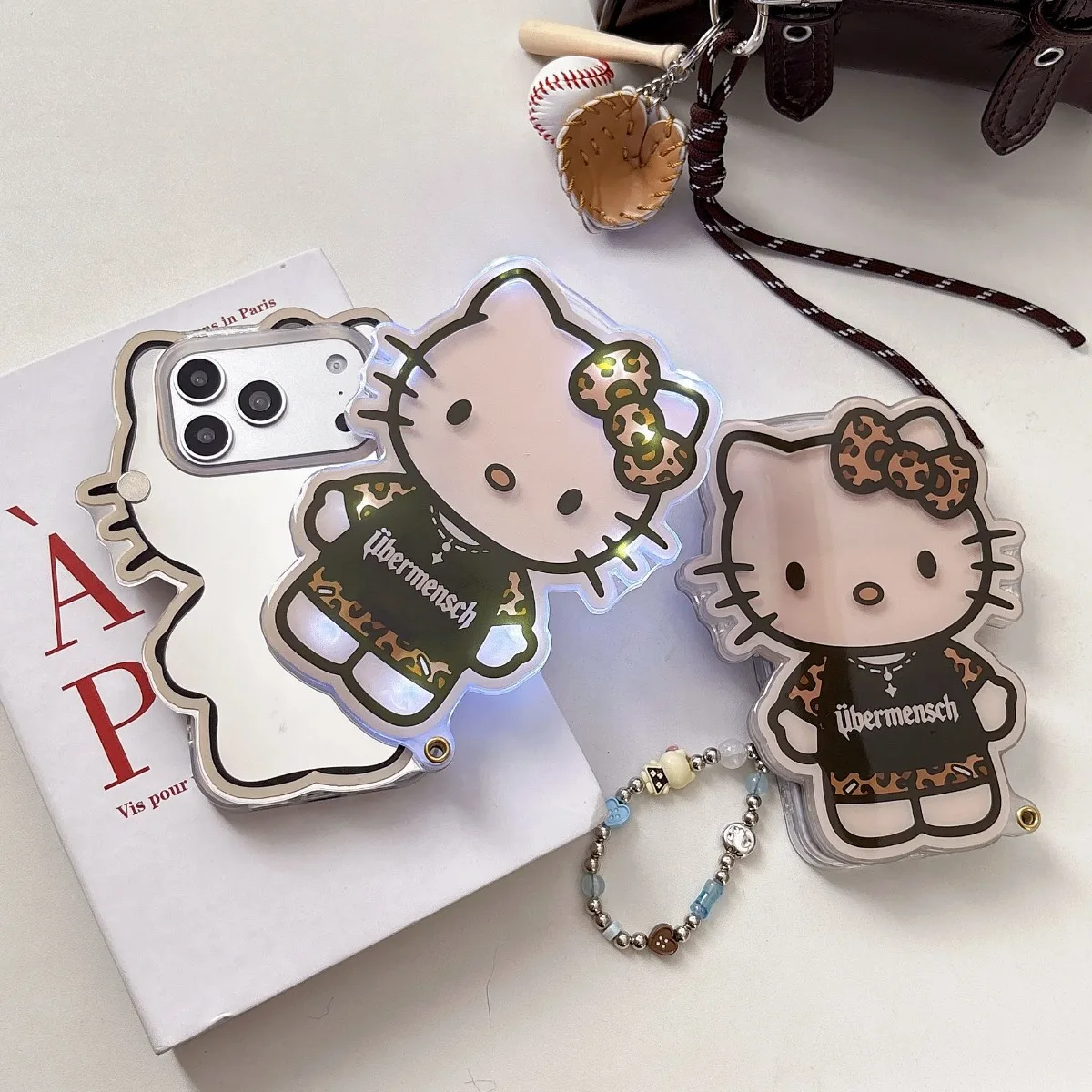 

Kawaii NEW Hello Cute Kitty Flash Mirror KT Mobile Phone Case for IPhone 17 Pro Max-13 Double Sided Anime Mobile Phone Case