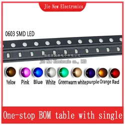 100pcs 0603 SMD LED White Red Blue Green Yellow Orange Warm White Pink Purple Light Emitting Diode